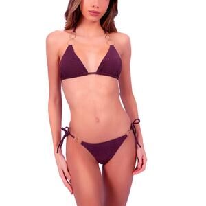 Despi Women's Marsala Multi Rings Side Tie Bikini Bottom Size S